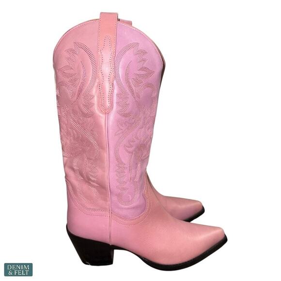 Jeffrey Campbell Dagget Rose Pink Cowboy Western Boot 8.5 Leather Block Heel - Picture 13 of 16